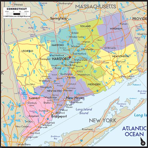 Map of Connecticut (CT) Cities and Towns .